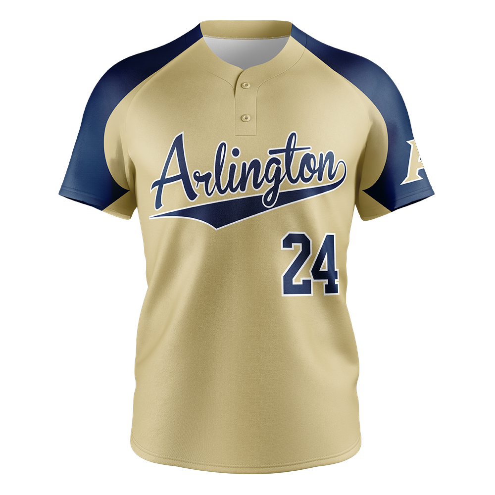 Vegas gold and navy baseball jersey with 'Arlington' and number '24'