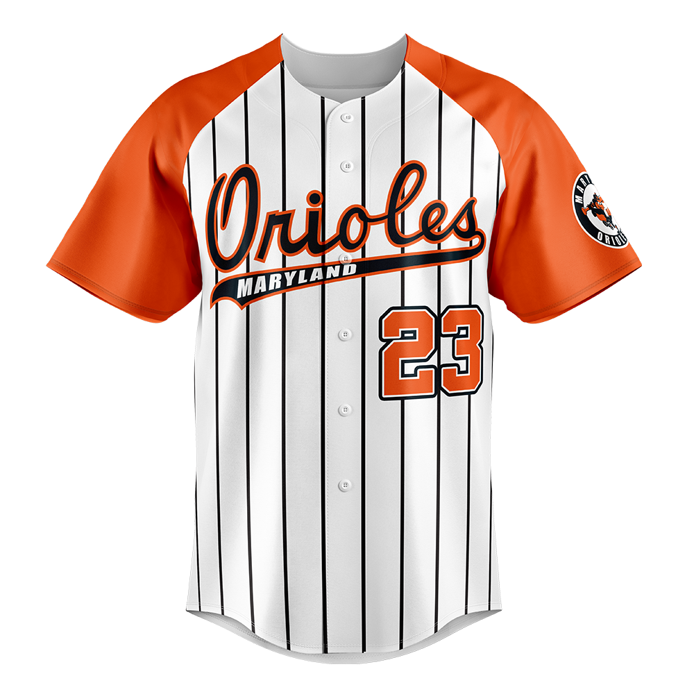 Baseball jersey with 'Orioles Maryland' and number '23' on a white background