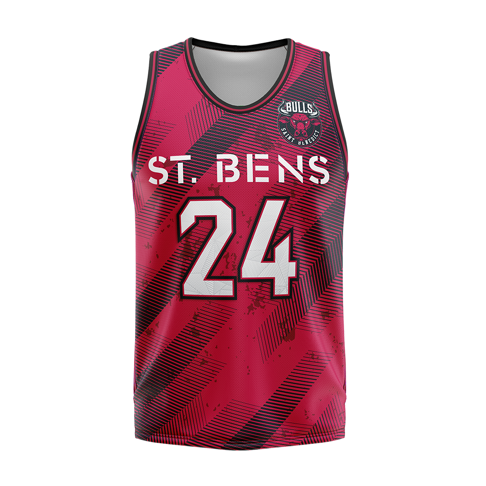Red sports jersey with 'St. Bens' and number '24' on a white background