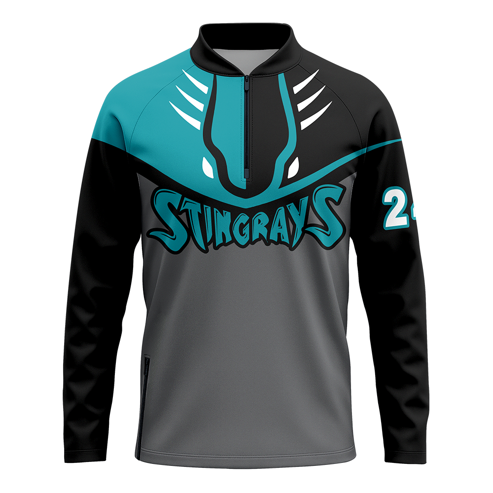 Long-sleeve sports top with 'Stingrays' logo and number 24 on a white background