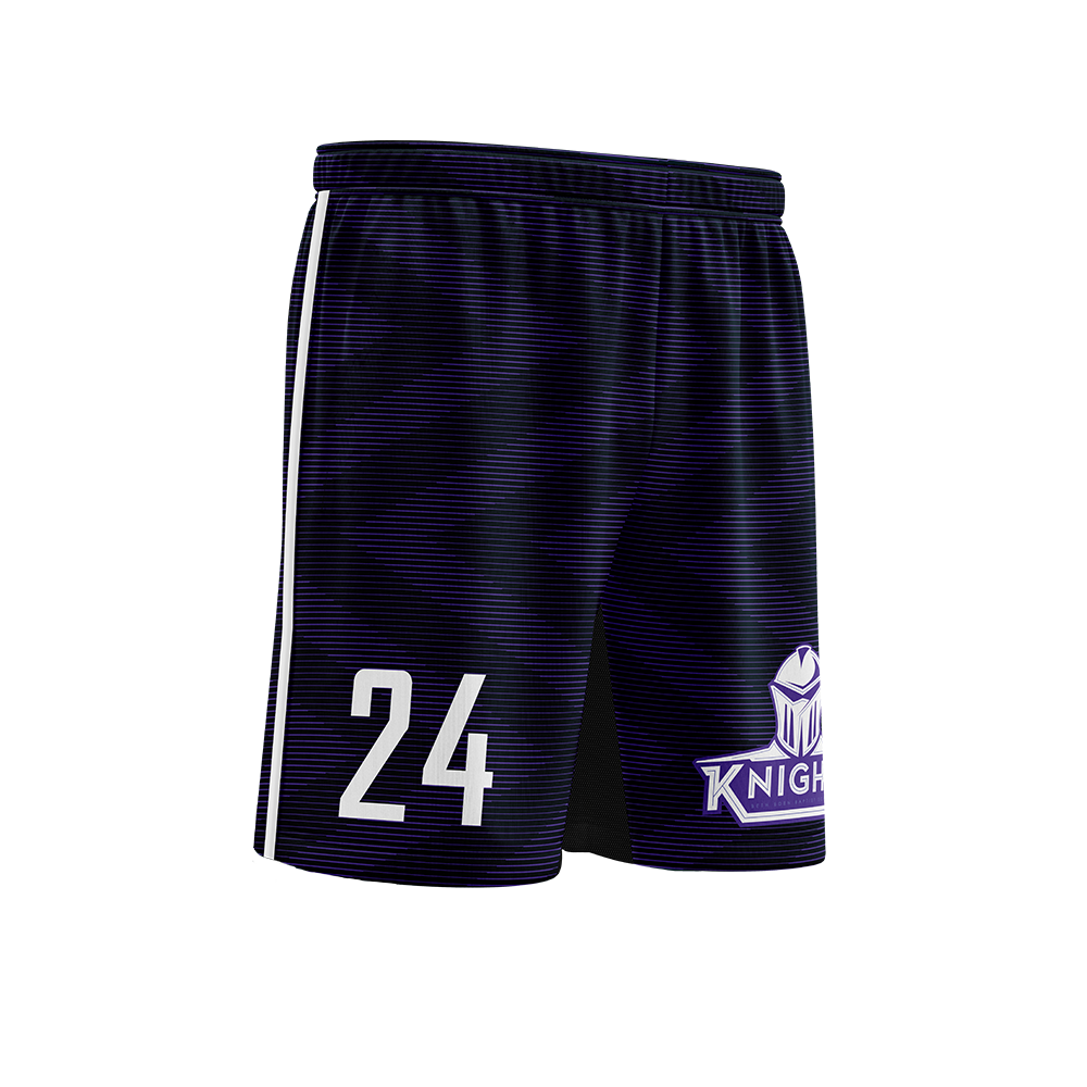 Purple shorts with number 24 and 'Knights' logo on a white background
