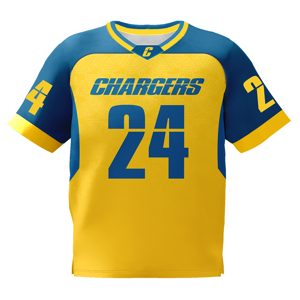 Yellow and blue sports jersey with 'Chargers' and number '24'