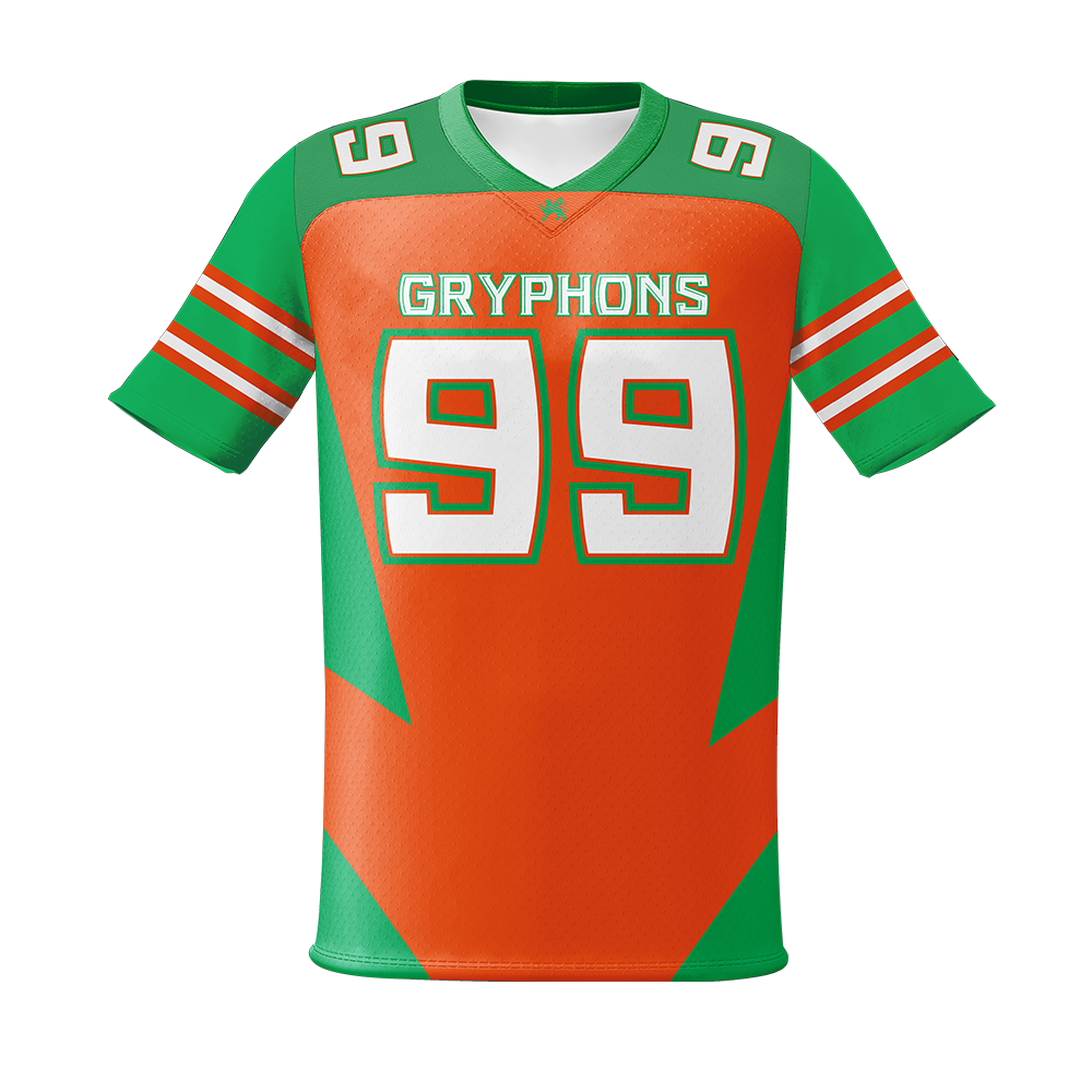 Green and orange sports jersey with 'Gryphons' and number '99' on a white background