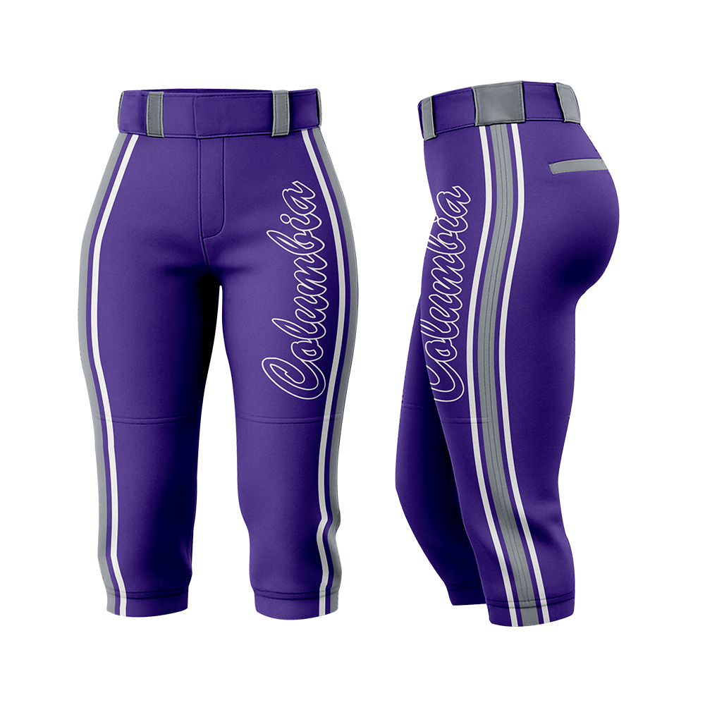 Purple sports pants with Columbia branding on a white background