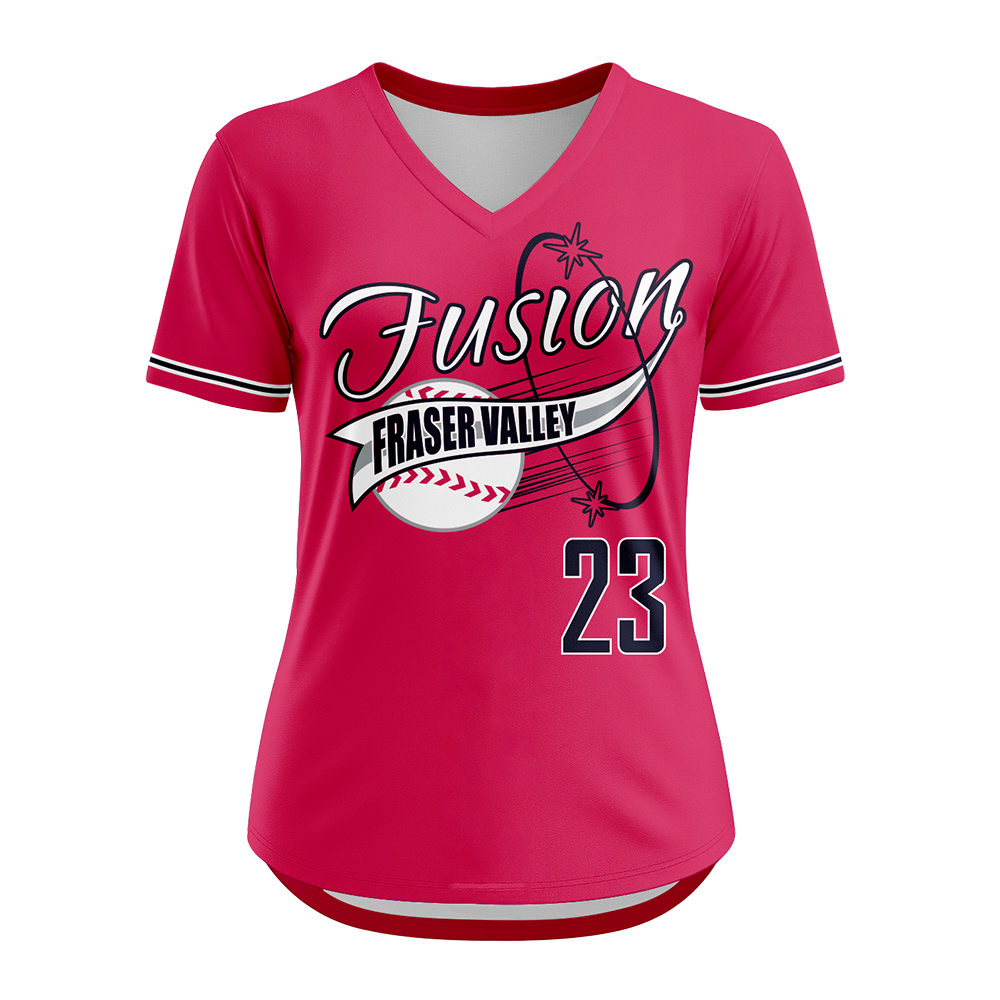 Pink sports jersey with 'Fusion Fraser Valley' and number '23' on a white background