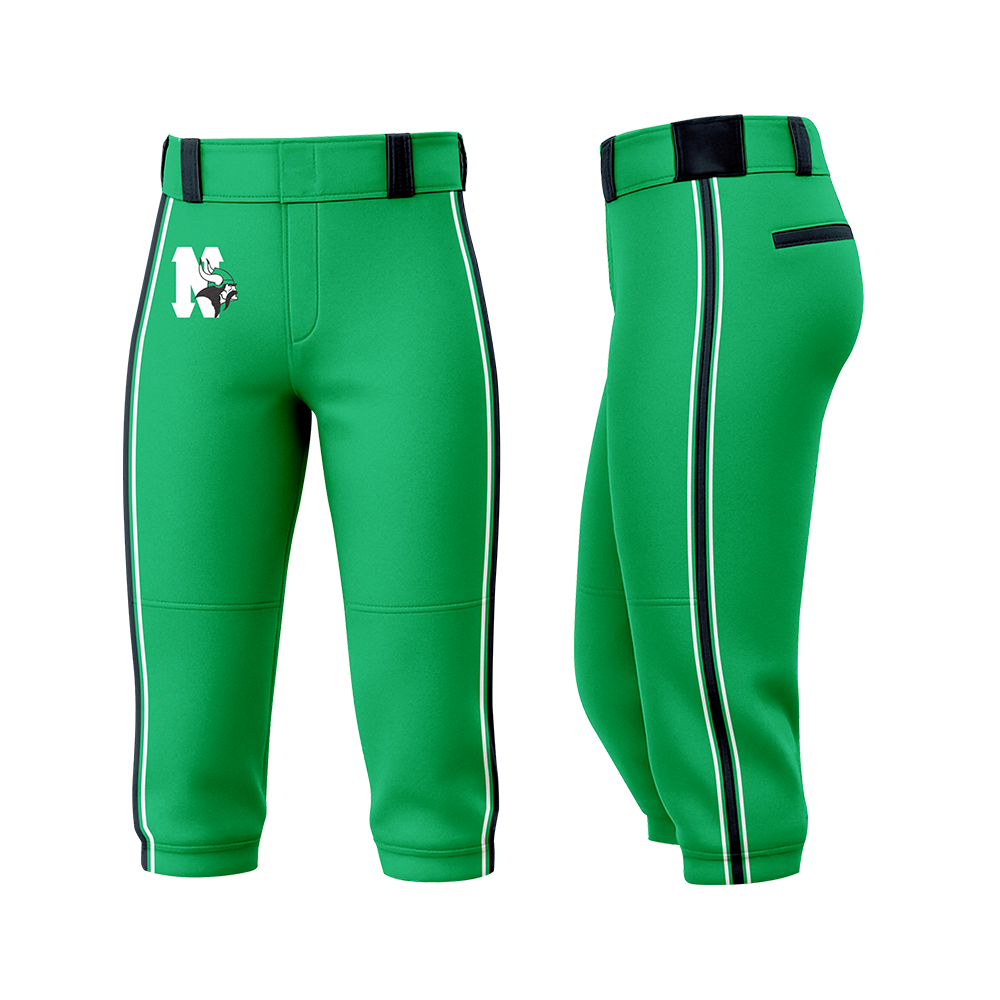 Green baseball pants with black accents on a white background