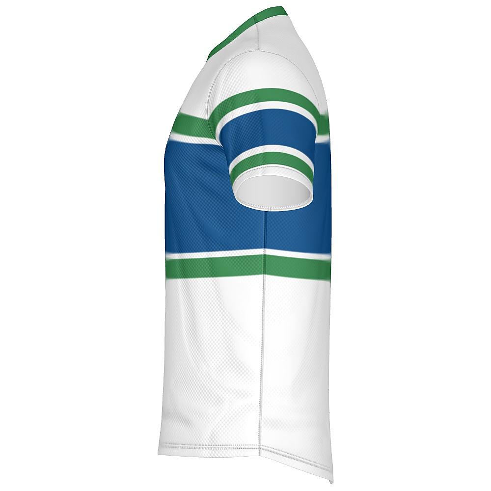 White, blue and green shirt on a white background