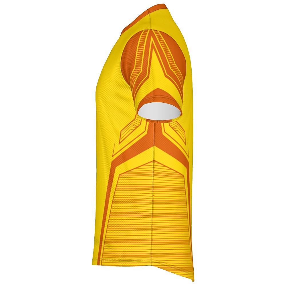 Yellow shirt with orange accents on a white background