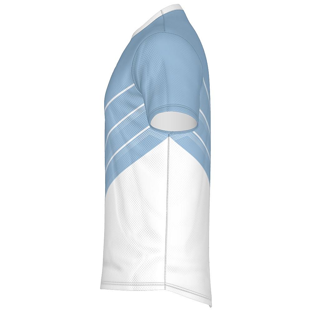 Blue and white shirt with chevron design on a white background