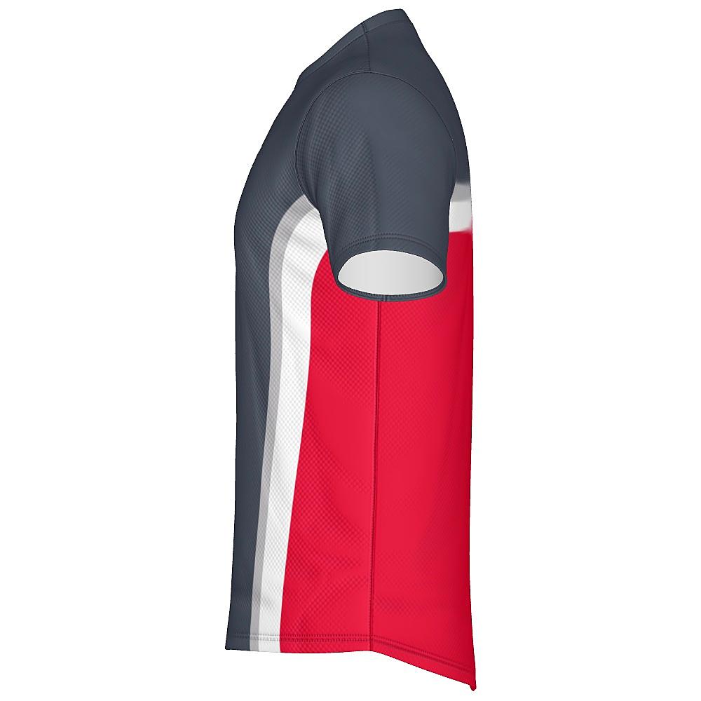Grey shirt with white and red accents on a white background