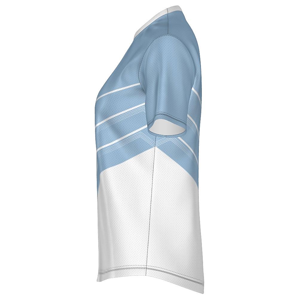 Blue and white shirt with chevron design on a white background