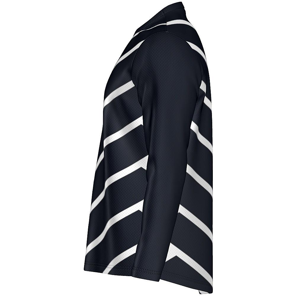 Black long-sleeve shirt with white chevrons on a white background