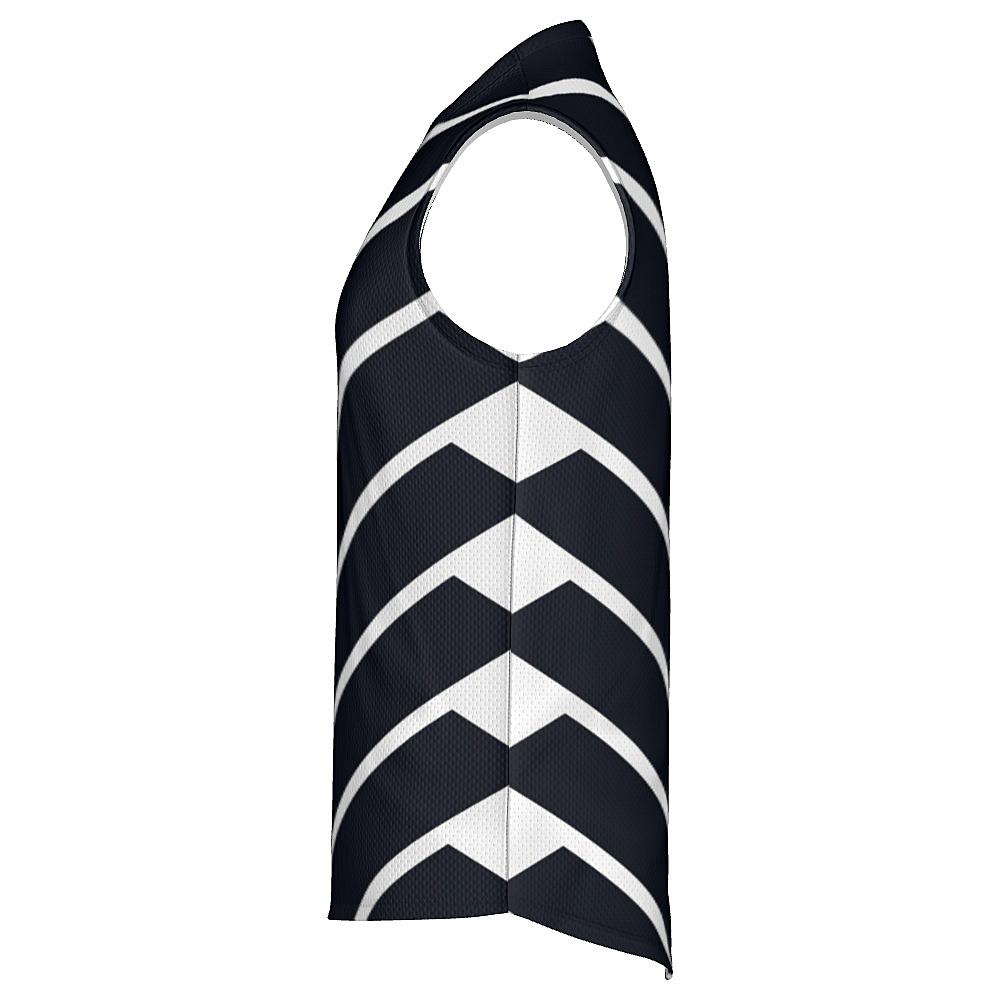 Black sleeveless shirt with white chevrons on a white background