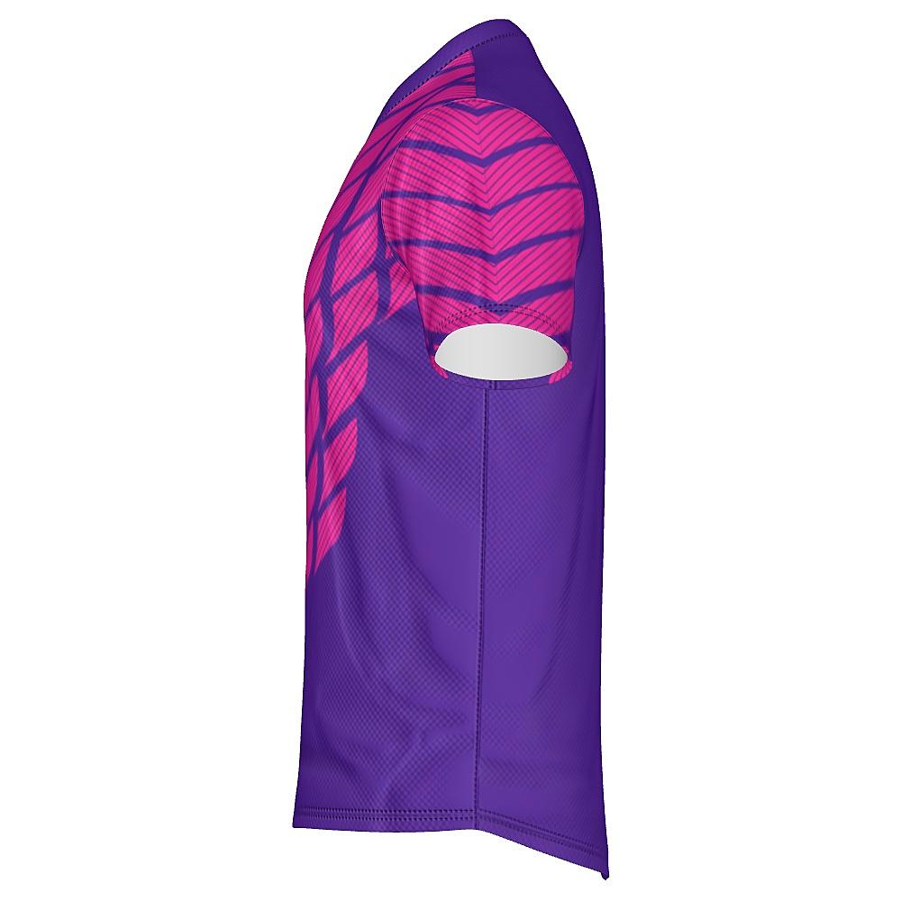 Pink and purple shirt with striped design on a white background