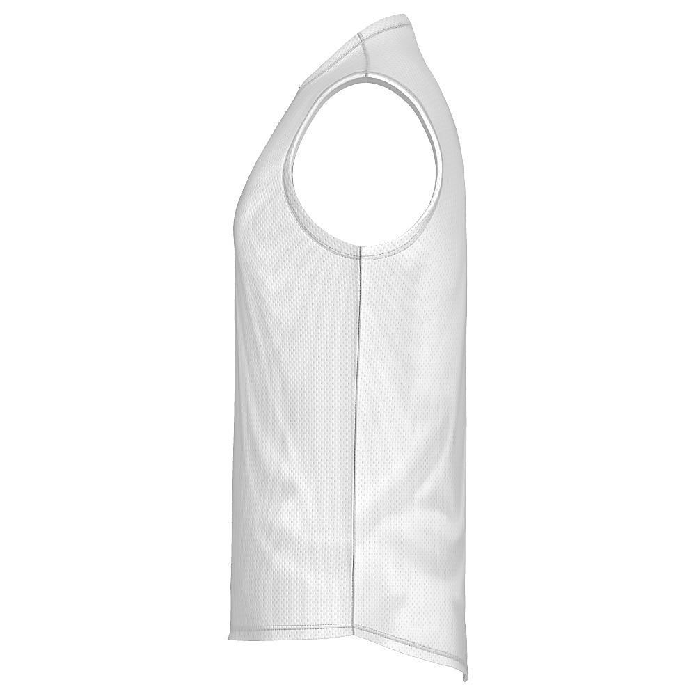 White sleeveless shirt with blue argyle design on a white background