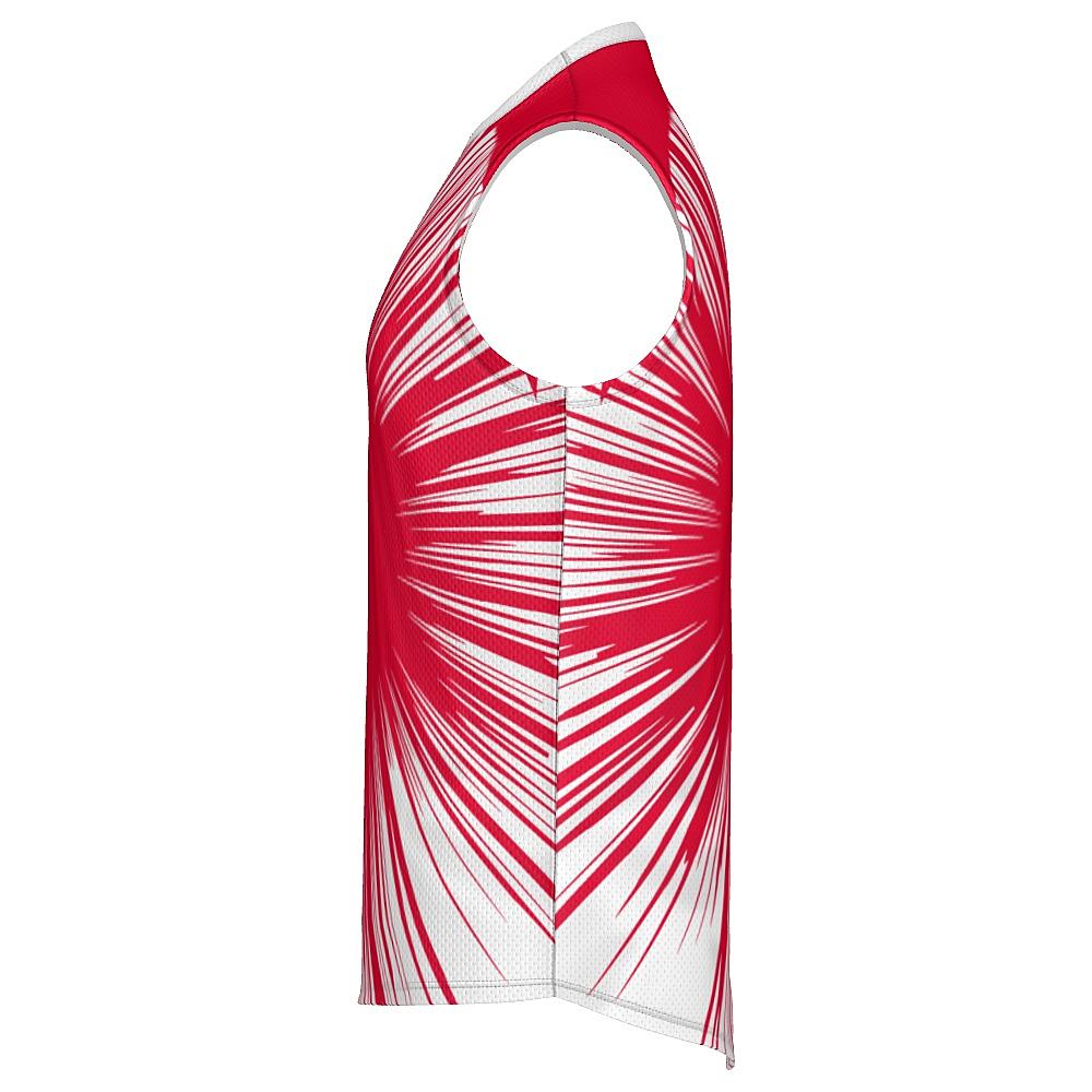 Red sleeveless shirt with starburst design on a white background