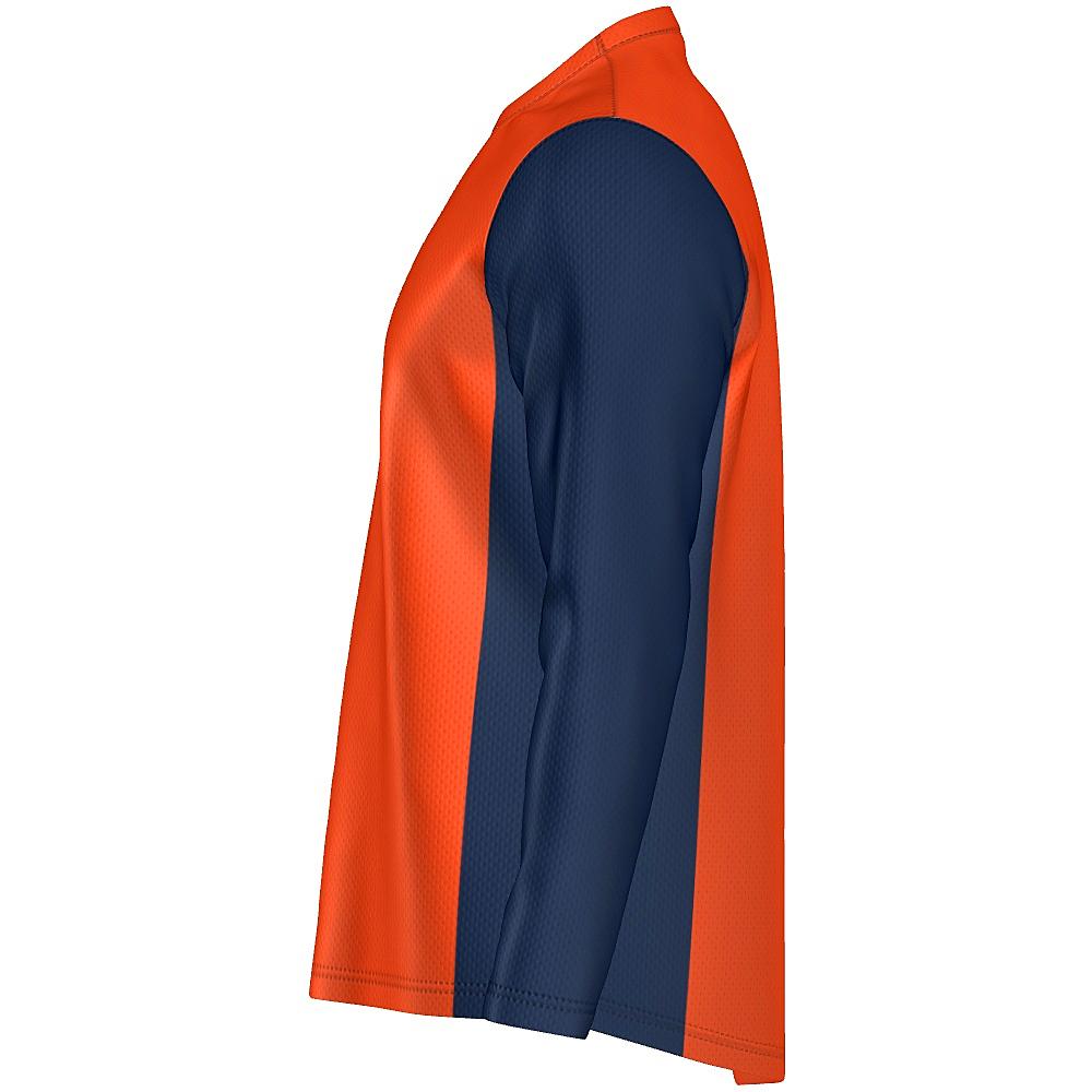 Navy and orange long-sleeve shirt on a white background