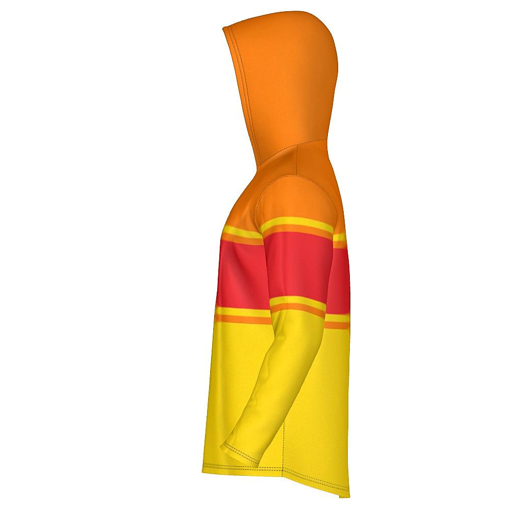Red, orange and yellow hoodie on a white background
