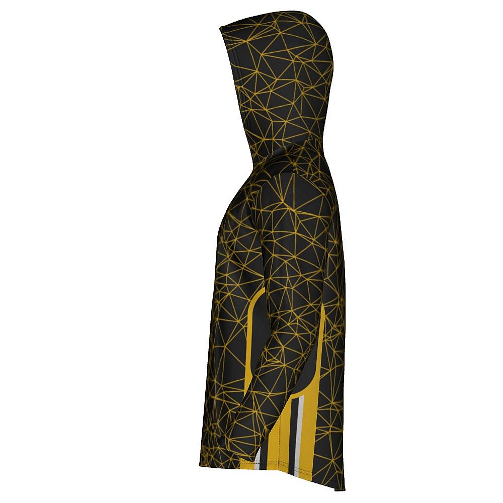 Black hoodie with yellow geometric design on a white background
