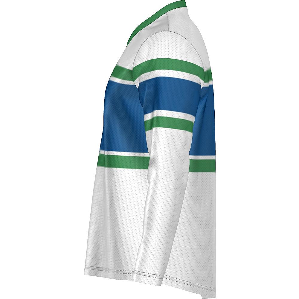 White, blue and green long-sleeve shirt on a white background