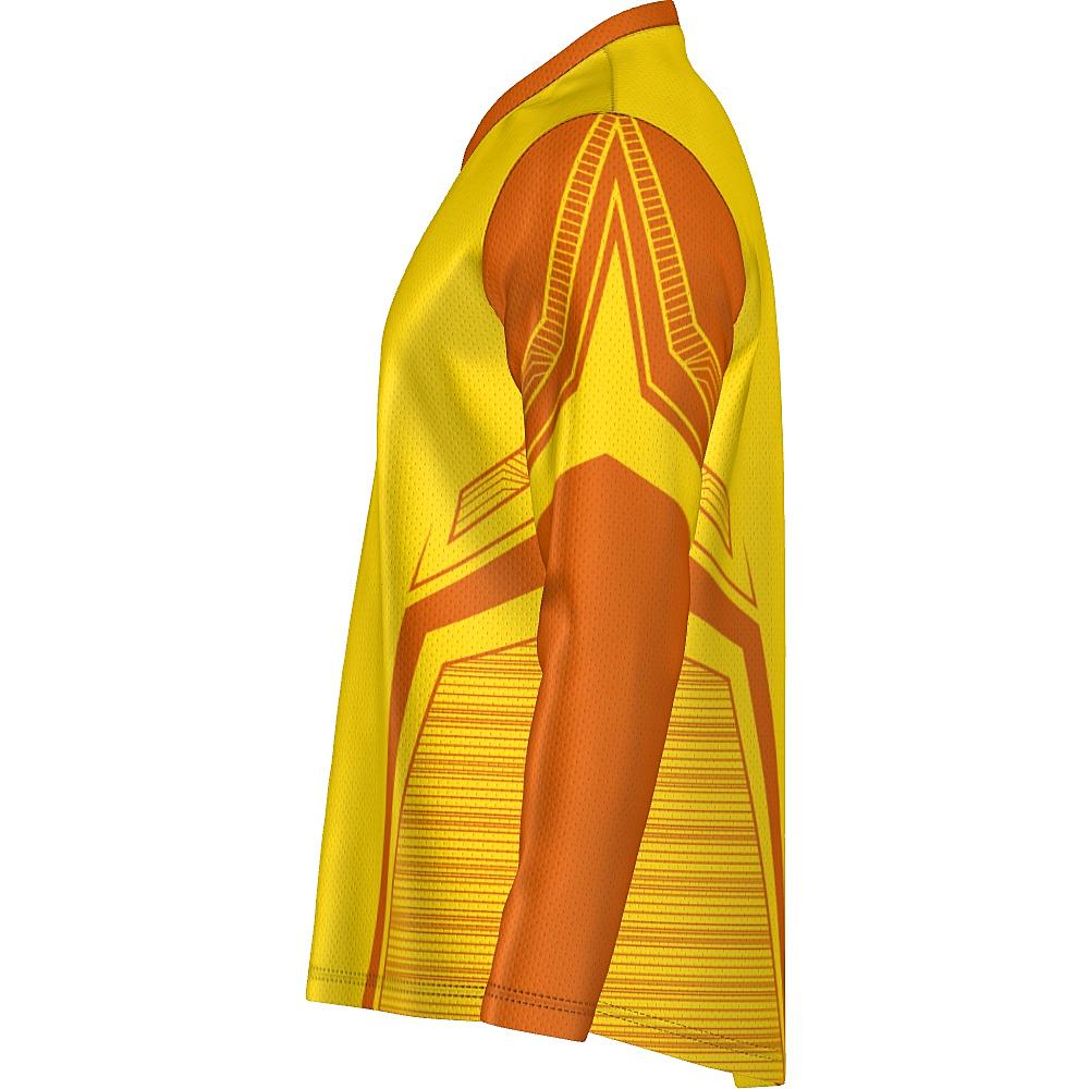 Yellow long-sleeve shirt with orange accents on a white background