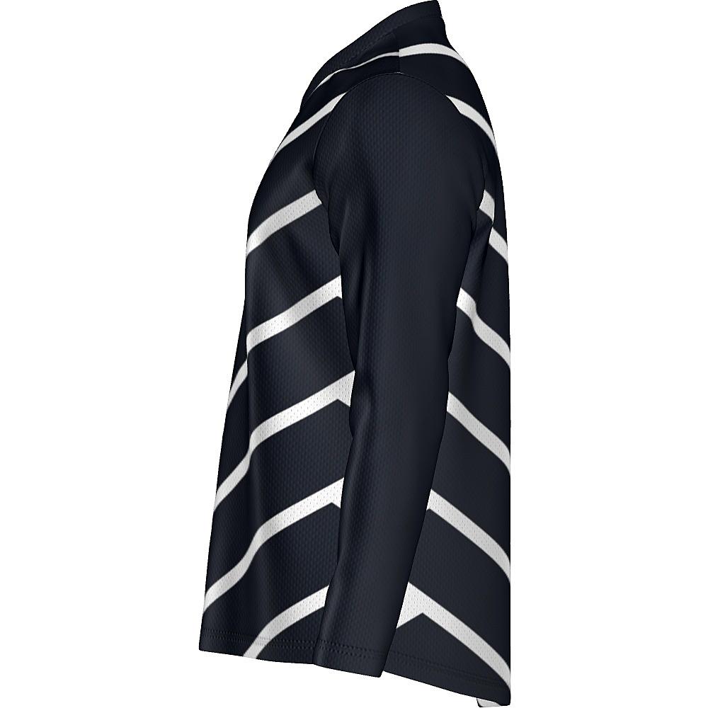 Black long-sleeve shirt with white chevrons on a white background