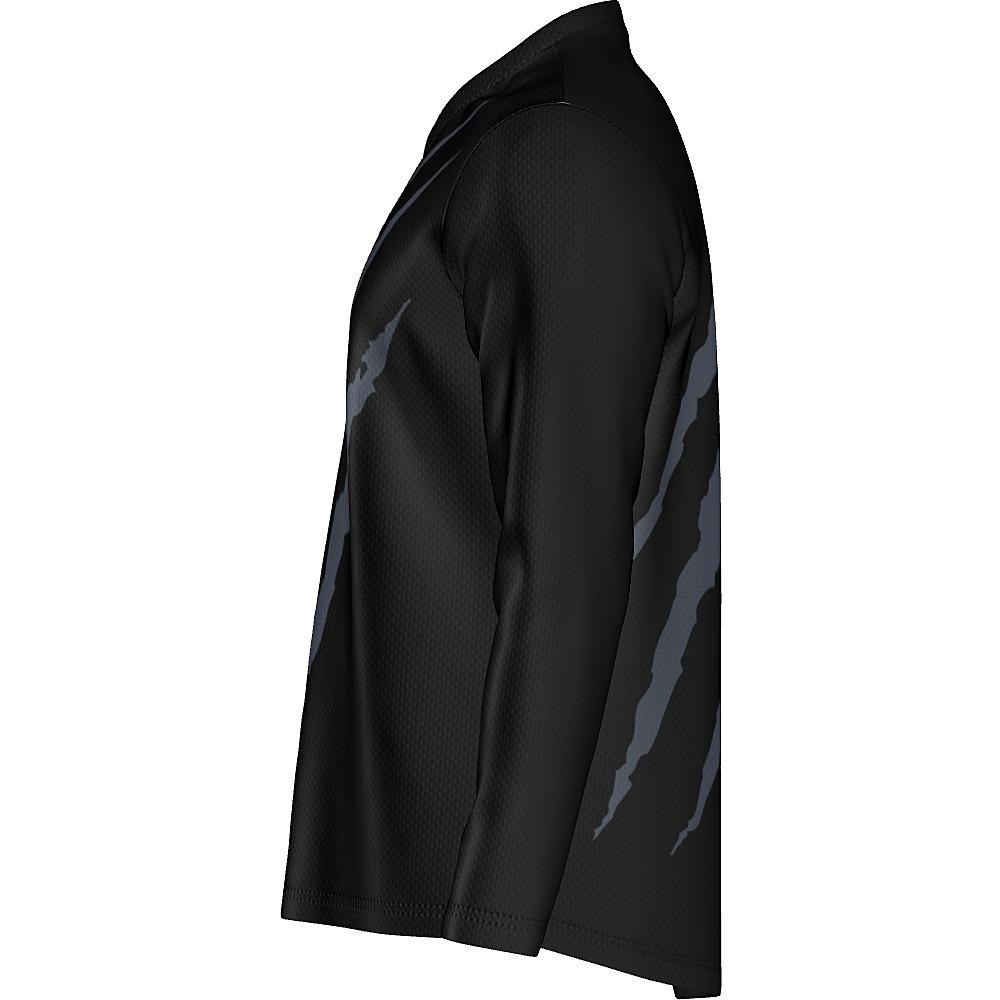 Black long-sleeve shirt with grey claw-mark design on a white background