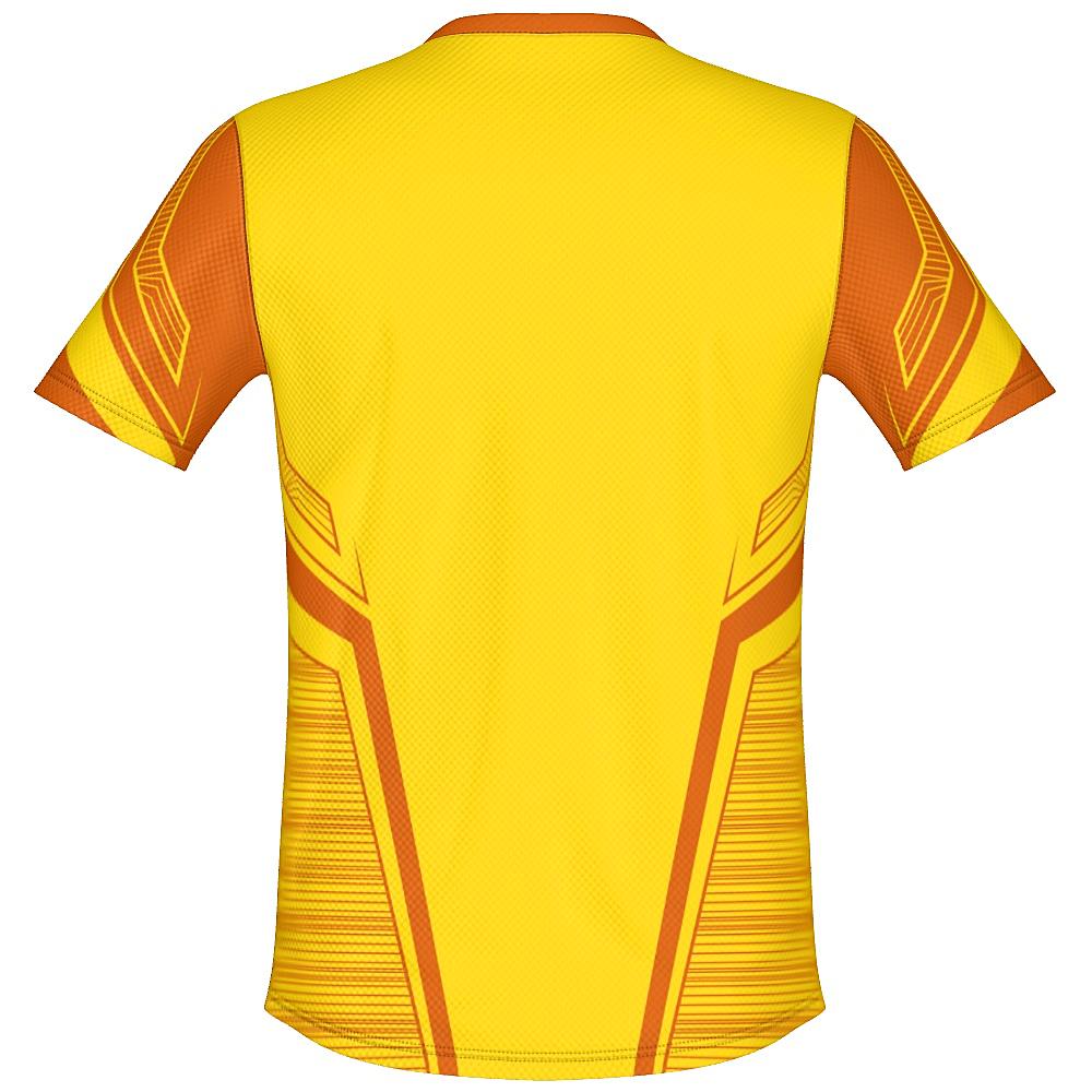 Yellow shirt with orange accents on a white background