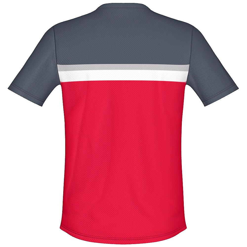 Grey shirt with white and red accents on a white background