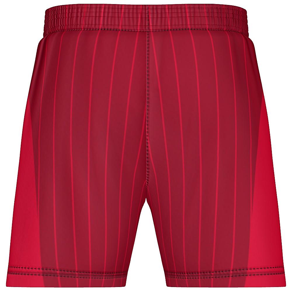 Red shorts with pinstripe design on a white background