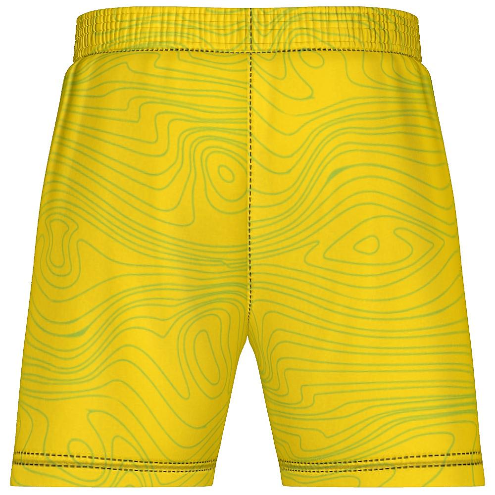 Yellow shorts with topographic design on a white background