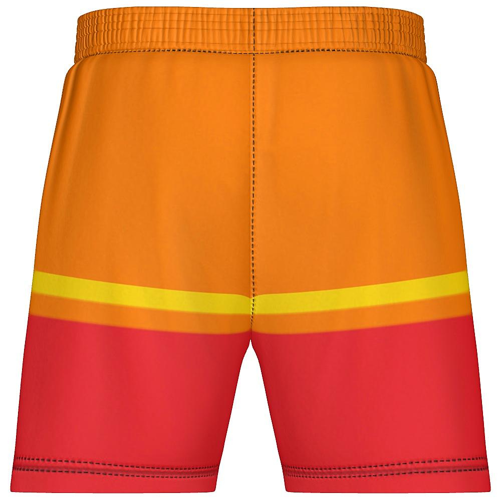 Orange, yellow and red striped shorts on a white background