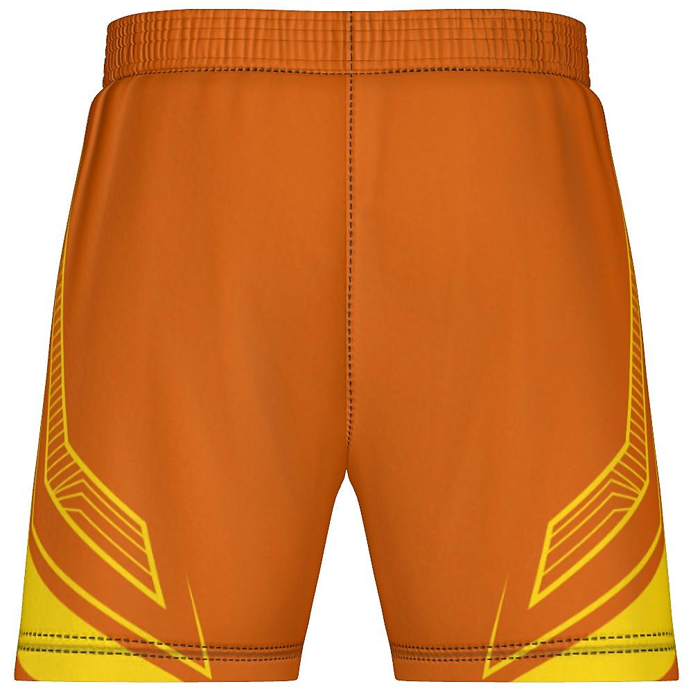 Orange shorts with yellow accents on a white background