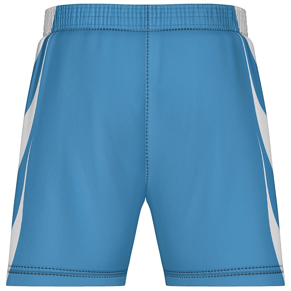 Blue shorts with white accents on a white background