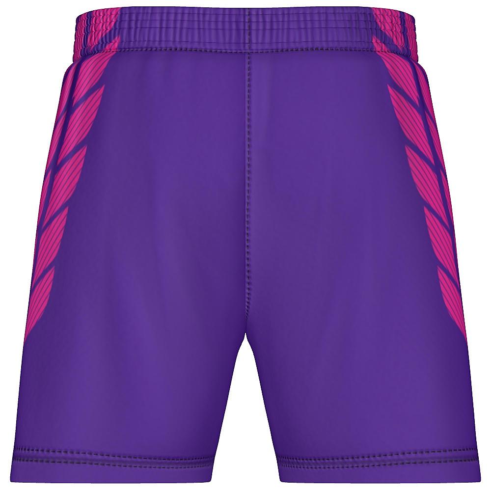Pink and purple shorts with striped design on a white background