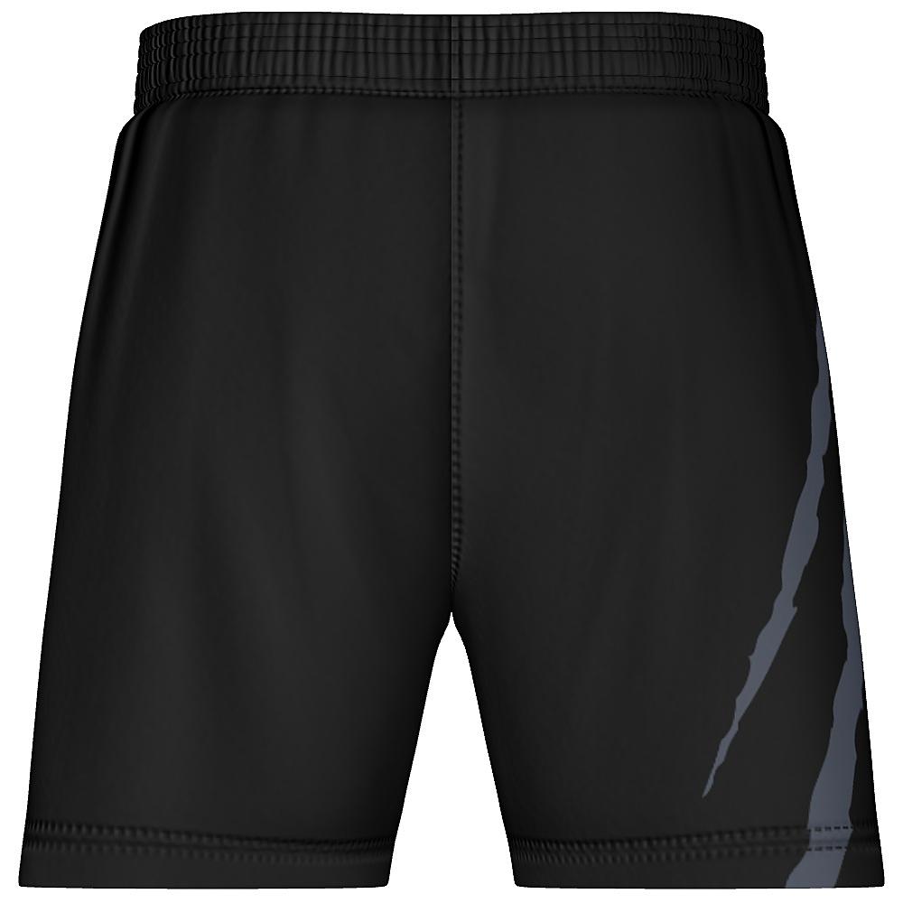 Black shorts with grey claw-mark design on a white background