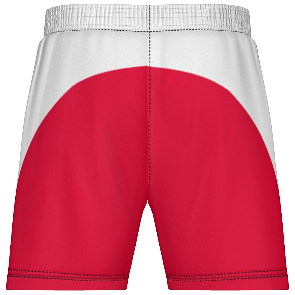 White shorts with red curved area on back, on a white background