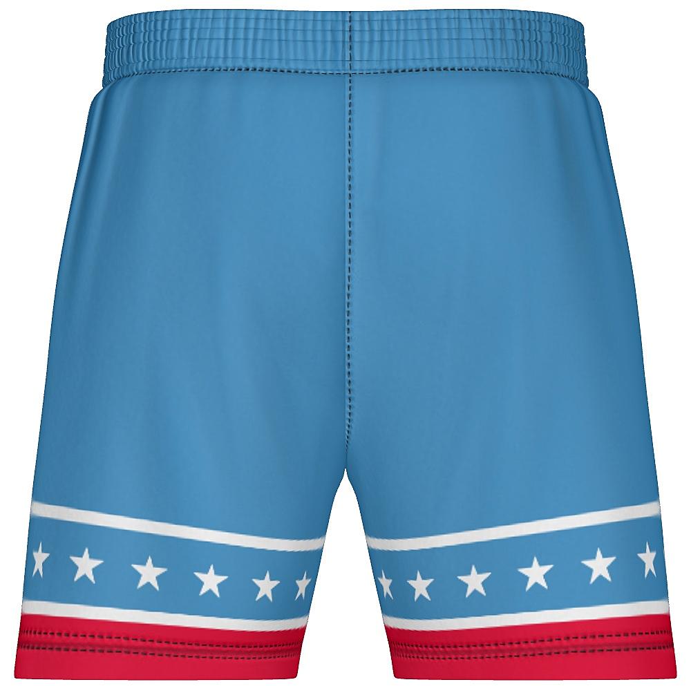 Blue shorts with white stars and red stripes on a white background