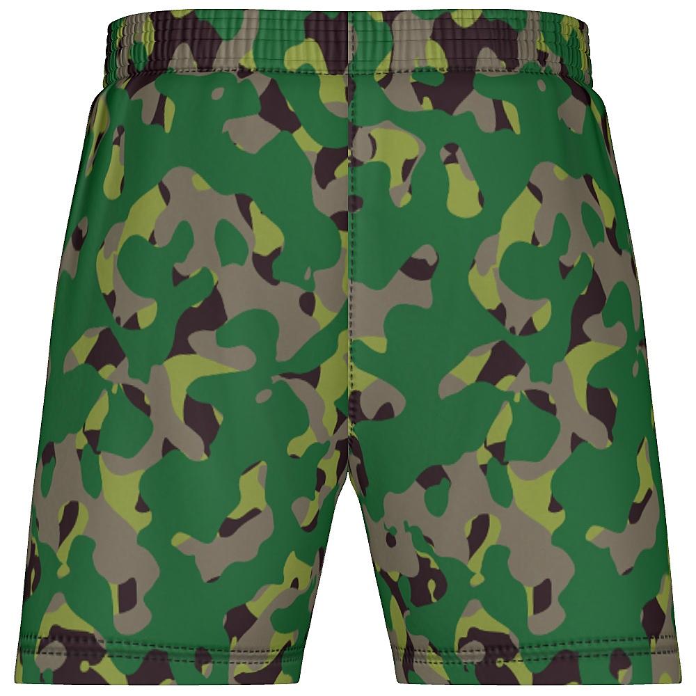 Shorts with green camouflage design on a white background