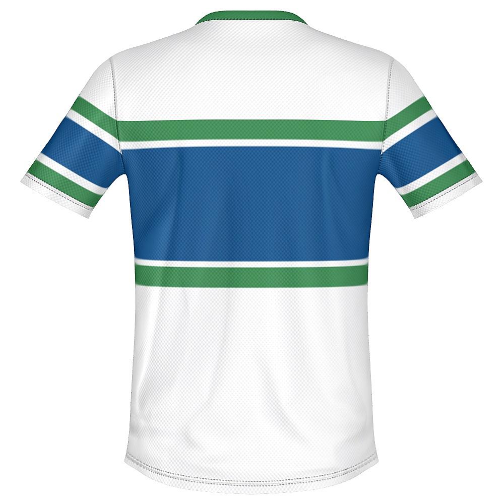 White, blue and green shirt on a white background