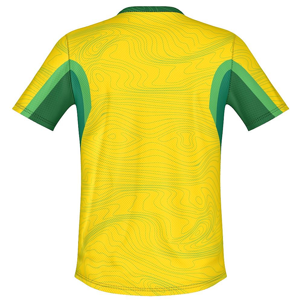Yellow shirt with topography design and green accents on a white background