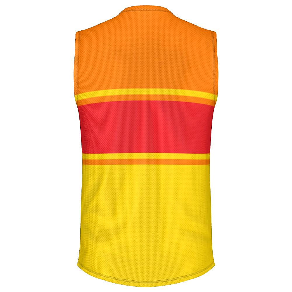 Red, orange and yellow sleeveless shirt on a white background