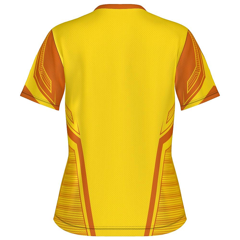 Yellow shirt with orange accents on a white background