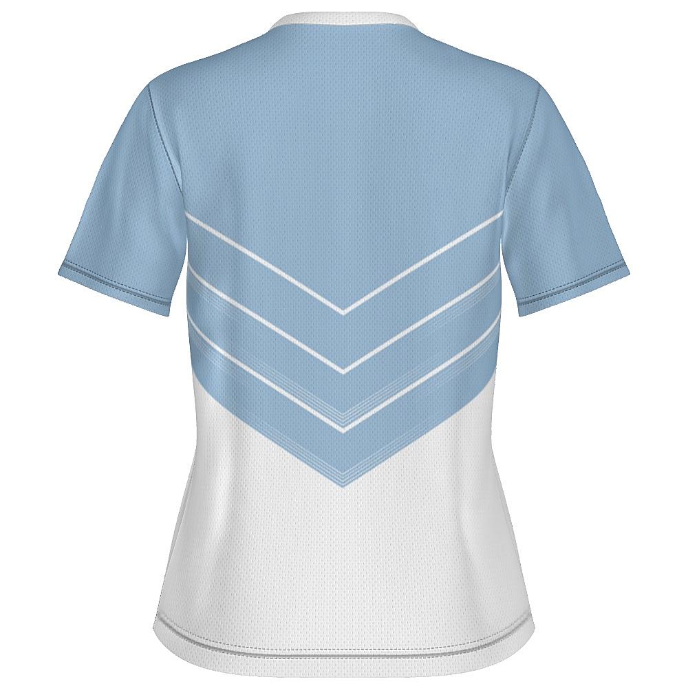 Blue and white shirt with chevron design on a white background