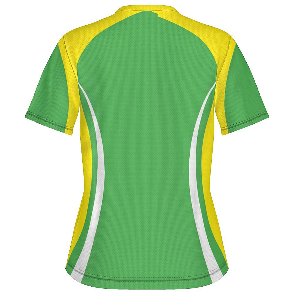 Green shirt with yellow and white accents on a white background