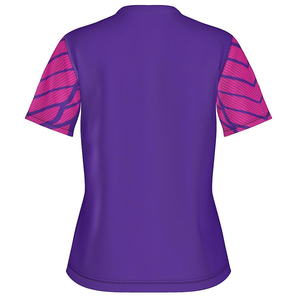 Pink and purple shirt with striped design on a white background