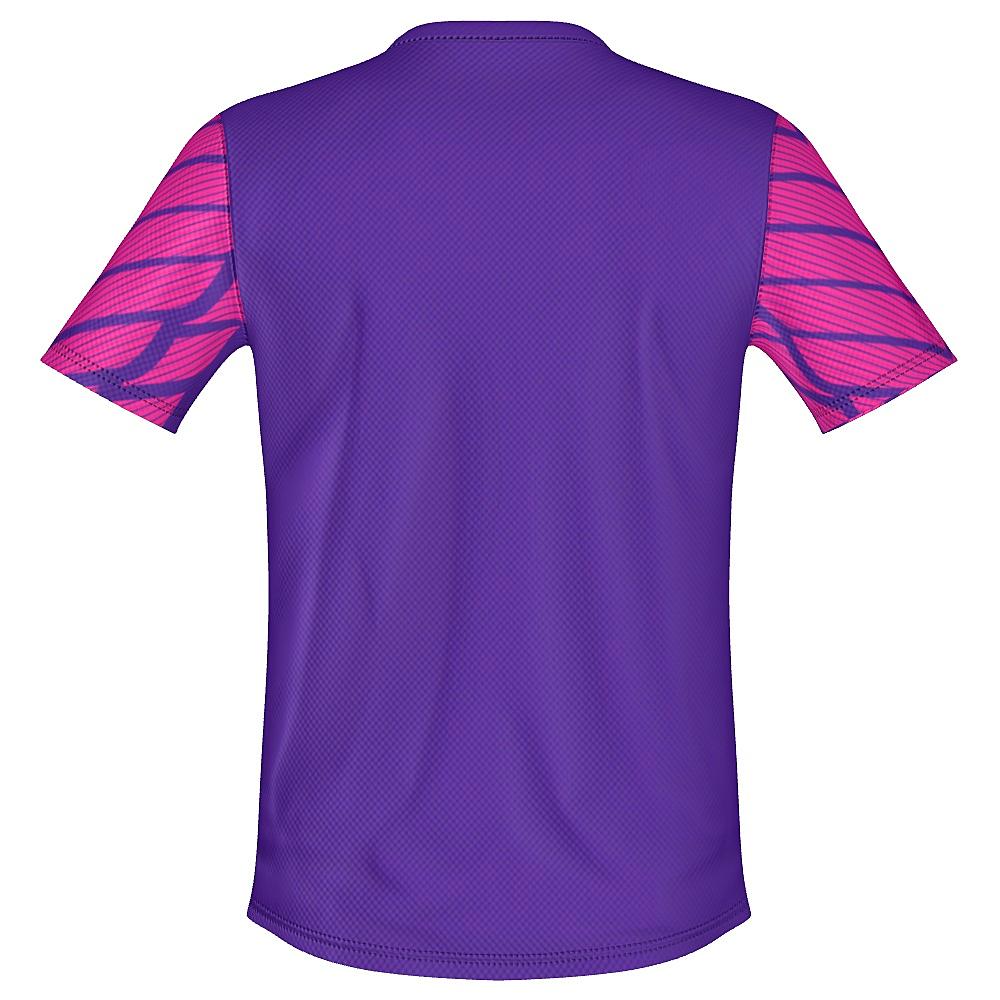 Pink and purple shirt with striped design on a white background