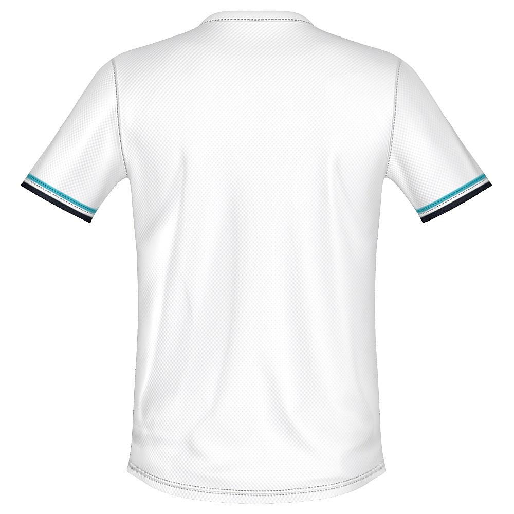 White shirt with blue argyle design on a white background