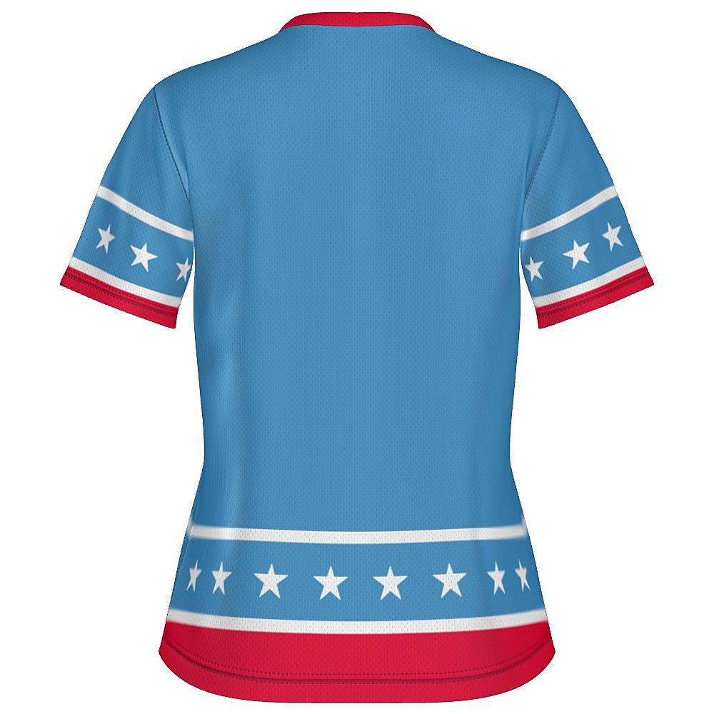 Blue shirt with white stars and red stripes on a white background