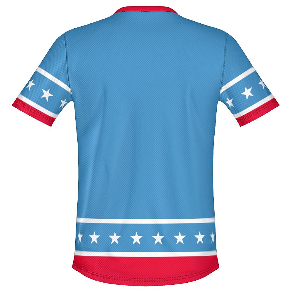 Blue shirt with white stars and red stripes on a white background